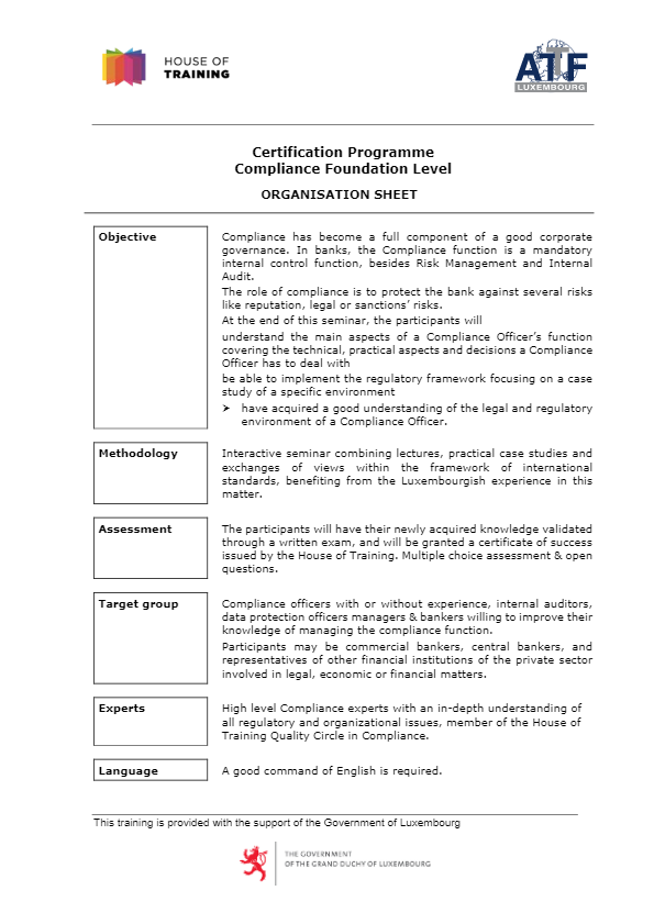 Certification Programme Compliance – Foundation Level