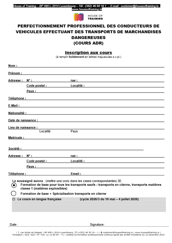 Conducteur de véhicules effectuant des transports de marchandises dangereuses (ADR)