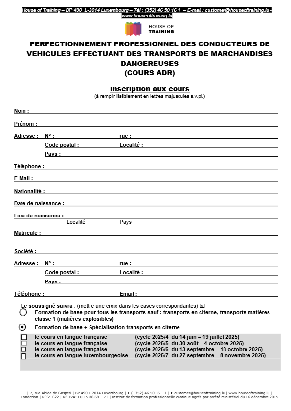 Conducteur de véhicules effectuant des transports de marchandises dangereuses (ADR)