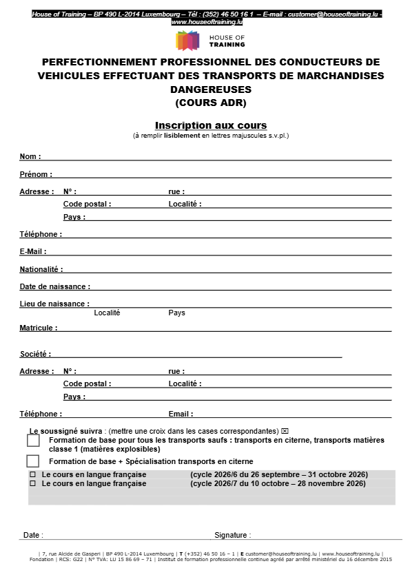 Conducteur de véhicules effectuant des transports de marchandises dangereuses (ADR)